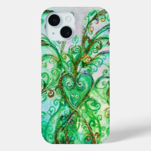 WHIMSICAL FLOURISHES bright teal green white iPhone 15 Case
