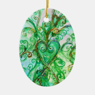 WHIMSICAL FLOURISHES HEART bright pink blue green Ceramic Ornament