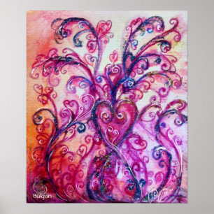 WHIMSICAL FLOURISHES,PINK PURPLE SWIRLS WITH HEART POSTER