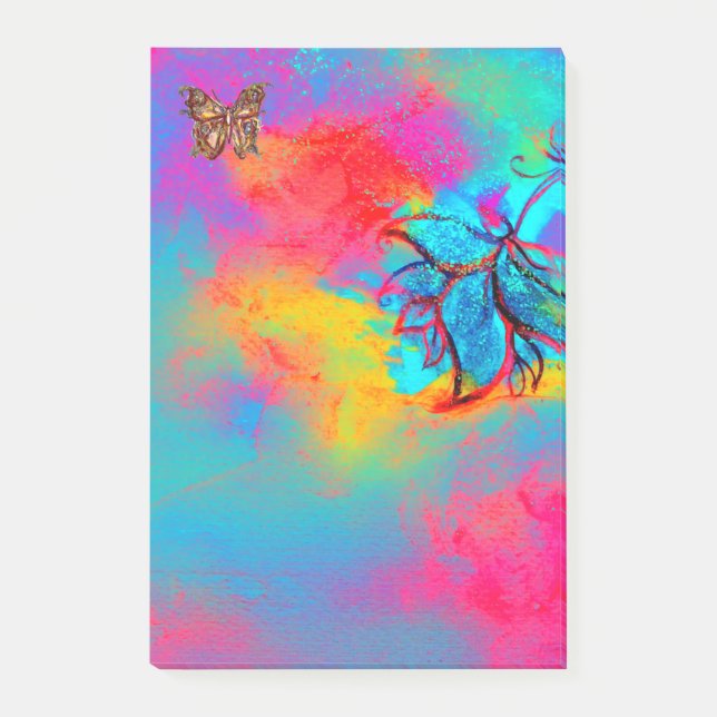 WHIMSICAL FLOWER AND BUTTERFLY Pink Blue Yellow Post-it Notes (Front)