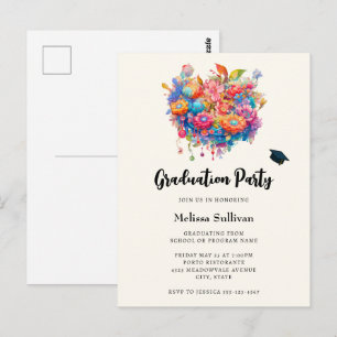 Whimsical Flower Bouquet Graduation Invitation Postcard