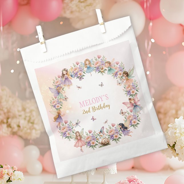 Whimsical flower fairy garden 2nd birthday  favour bag (Creator Uploaded)