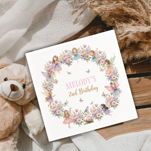 Whimsical flower fairy garden 2nd birthday napkin