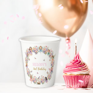 Whimsical flower fairy garden 2nd birthday  paper cups