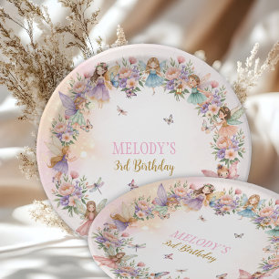 Whimsical flower fairy garden 3rd birthday paper plate