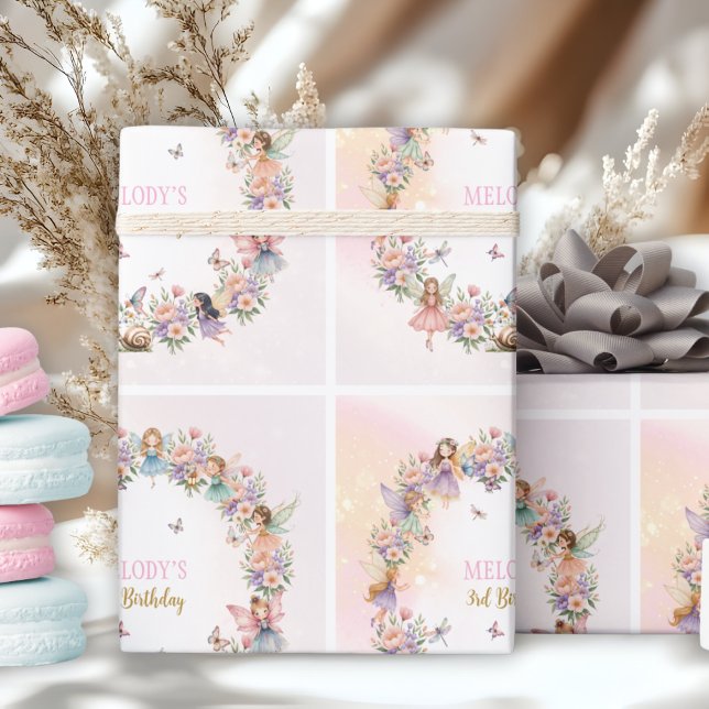 Whimsical flower fairy garden 3rd birthday  wrapping paper (Creator Uploaded)
