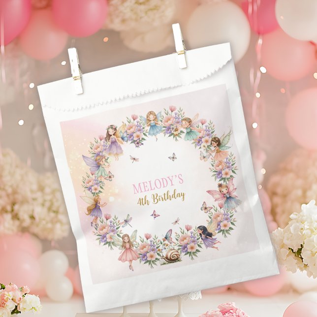 Whimsical flower fairy garden 4th birthday  favour bag (Creator Uploaded)