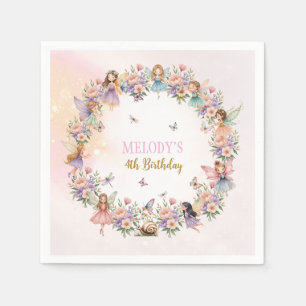 Whimsical flower fairy garden 4th birthday napkin