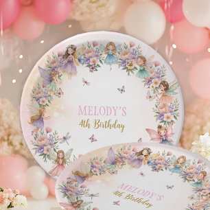 Whimsical flower fairy garden 4th birthday  paper plate
