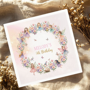 Whimsical flower fairy garden 5th birthday napkin