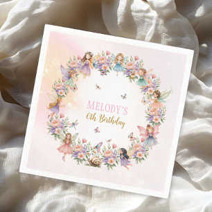 Whimsical flower fairy garden 6th birthday napkin