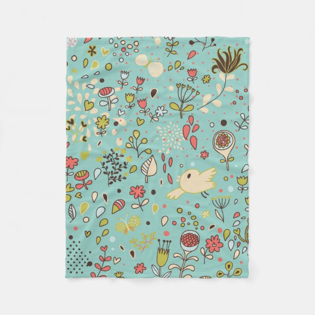 Whimsical Flower Garden Fleece Blanket (Front)