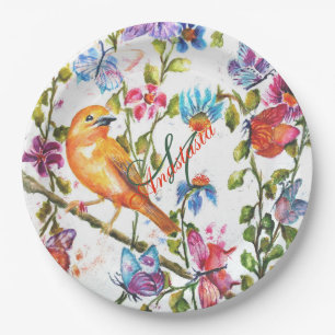 WHIMSICAL FLOWER GARDEN MONOGRAM PARTY PAPER PLATE