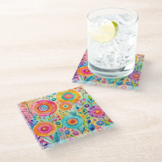 Whimsical Flower Glass Coaster