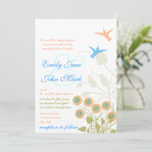 Whimsical Flower & Humming Bird Wedding Invitation