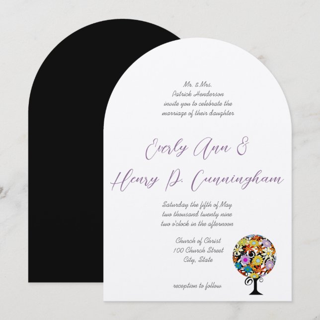 Whimsical Flower Love Tree Wedding Invitation (Front/Back)