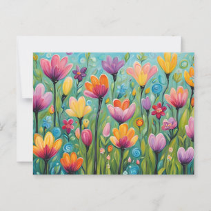 Whimsical Flower Meadow Blooming Wildflowers Postcard