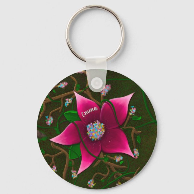 Whimsical Flower Personalized Keychain (Front)