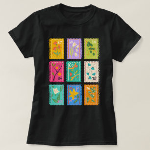 Whimsical Flower Postage Stamps Boho Flower Girly  T-Shirt