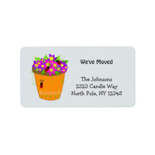 Whimsical Flower Pot New Address Label