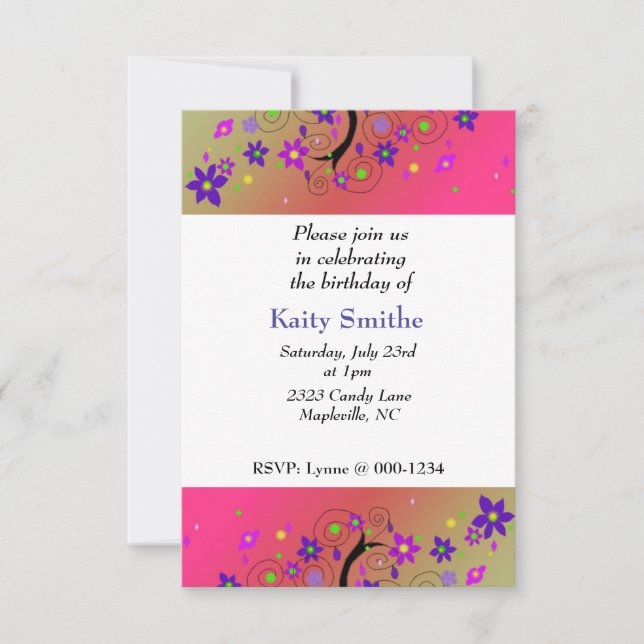 Whimsical Flower Tree Birthday Invitation (Front)