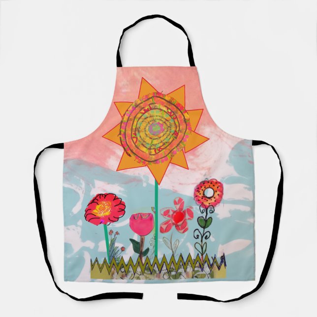 Whimsical Flowers All-Over Print Apron (Front)