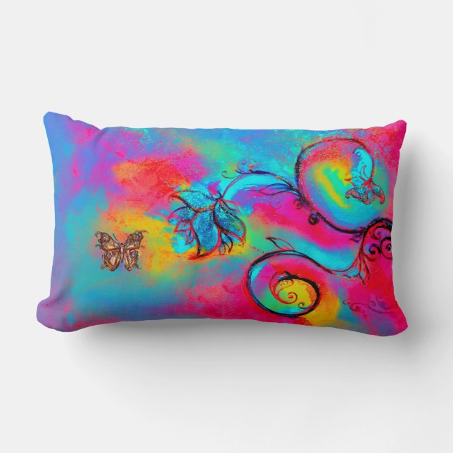 WHIMSICAL FLOWERS  AND BUTTERFLIES LUMBAR PILLOW (Front)