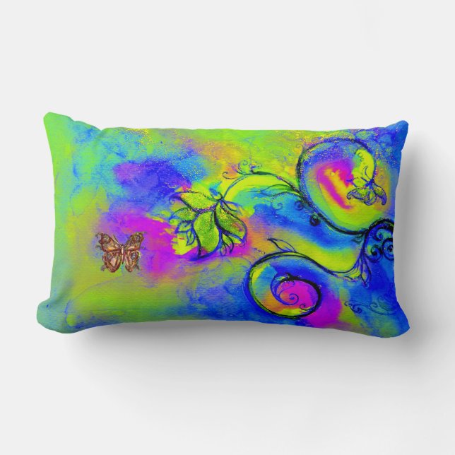 WHIMSICAL FLOWERS  AND BUTTERFLIES LUMBAR PILLOW (Front)