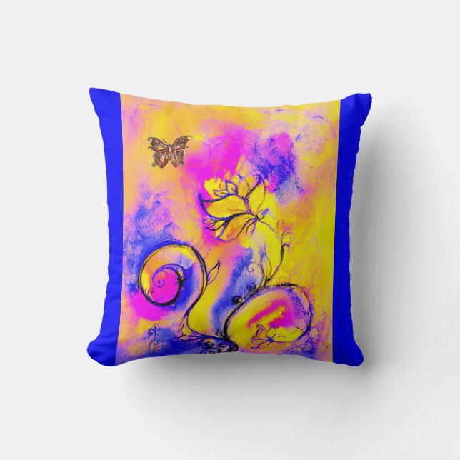 WHIMSICAL FLOWERS  AND BUTTERFLIES THROW PILLOW (Front)