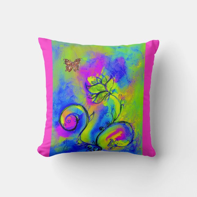 WHIMSICAL FLOWERS  AND BUTTERFLIES THROW PILLOW (Front)