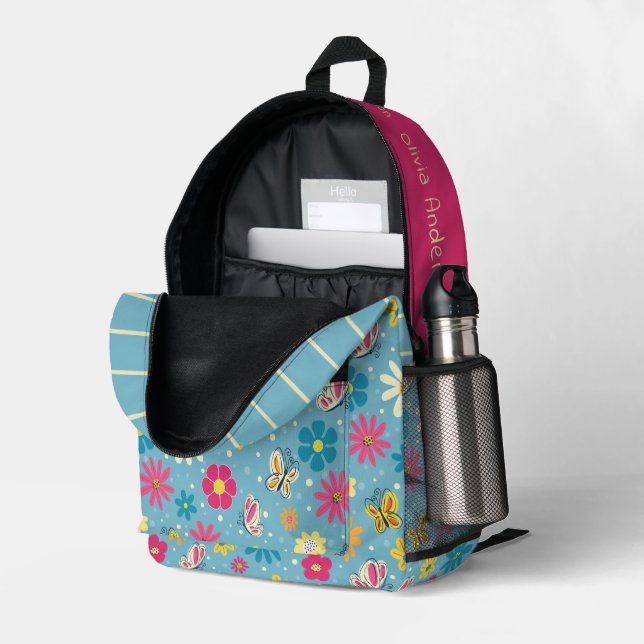 Whimsical Flowers Butterflies Backpack (Back Corner Right (Open))