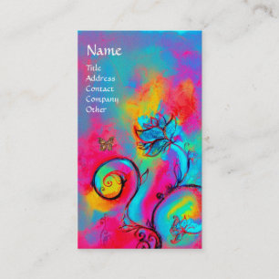 WHIMSICAL FLOWERS & BUTTERFLIES blue pink yellow Business Card