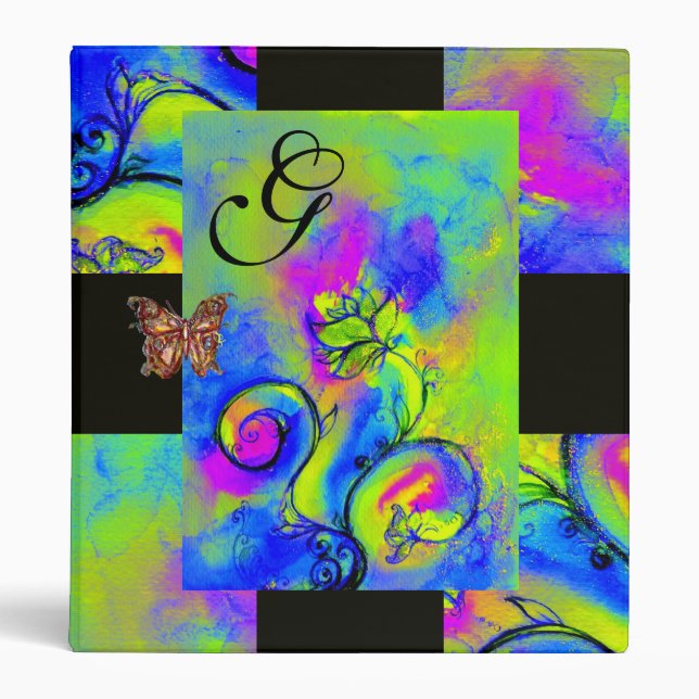 WHIMSICAL FLOWERS & BUTTERFLIES  MONOGRAM BINDER (Front)