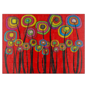 Whimsical Flowers Cutting Board RED
