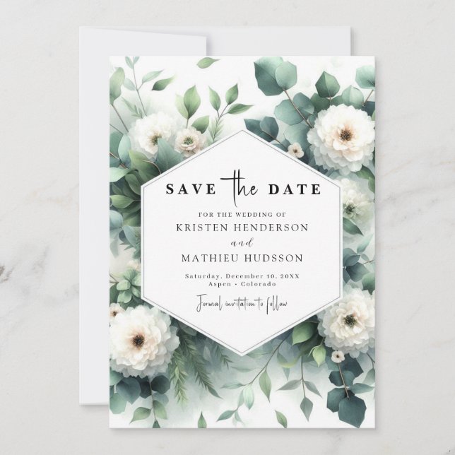 Whimsical Flowers Eucalyptus Digital Wedding Save The Date (Front)