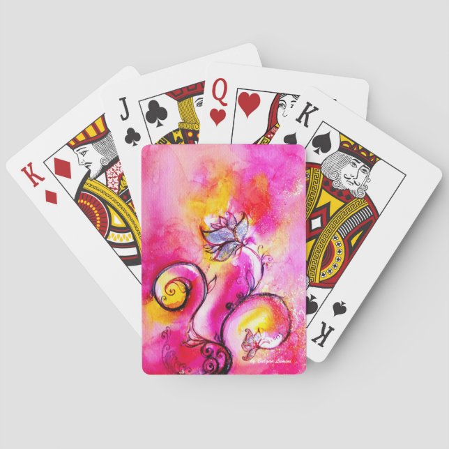 WHIMSICAL FLOWERS,FLORAL SWIRLS Pink Yellow Blue   Playing Cards (Back)