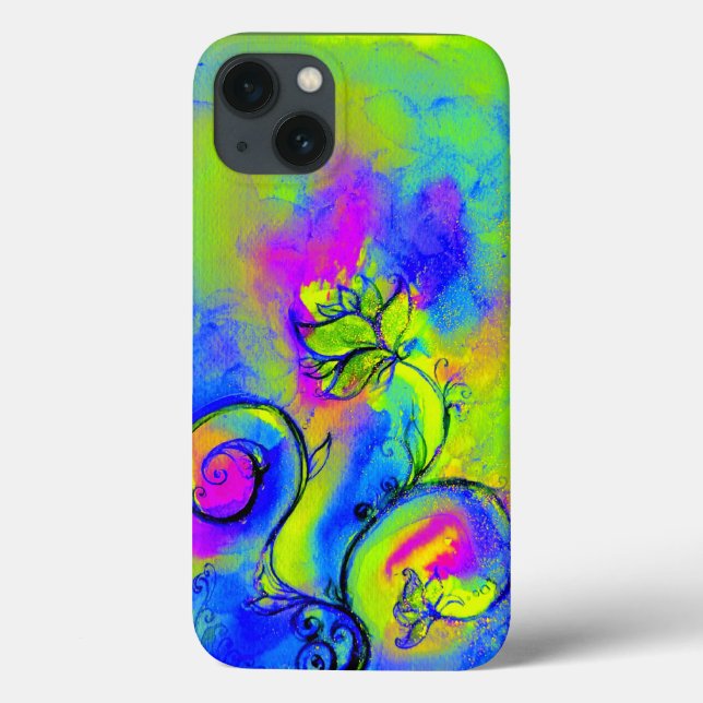 WHIMSICAL FLOWERS,Green Yellow Purple Floral Swirl Case-Mate iPhone Case (Back)