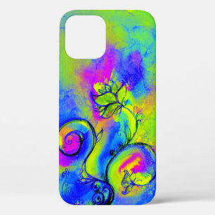 WHIMSICAL FLOWERS,Green Yellow Purple Floral Swirl iPhone 12 Case
