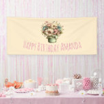 Whimsical Flowers in a Planter Pot Birthday Banner<br><div class="desc">Birthday banner with a cute image. Blue. pink and cream colored flowers with green leaves. Set inside a green flower pot with a green plaid cloth hanging over the side.</div>