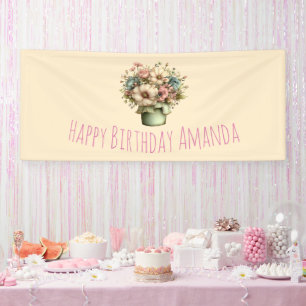 Whimsical Flowers in a Planter Pot Birthday Banner