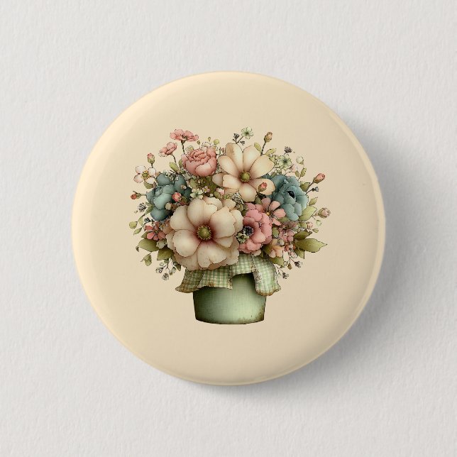 Whimsical Flowers in a Planter Pot Cute 2 Inch Round Button (Front)
