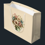 Whimsical Flowers in a Planter Pot Cute Birthday Large Gift Bag<br><div class="desc">Gift bag with a cute image. Blue. pink and cream colored flowers with green leaves. Set inside a green flower pot with a green plaid cloth hanging over the side.</div>