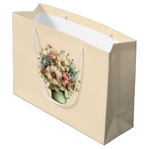 Whimsical Flowers in a Planter Pot Cute Birthday Large Gift Bag
