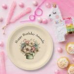 Whimsical Flowers in a Planter Pot Cute Birthday Paper Plate<br><div class="desc">Paper plates with a cute image. Blue. pink and cream colored flowers with green leaves. Set inside a green flower pot with a green plaid cloth hanging over the side.</div>