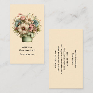 Whimsical Flowers in a Planter Pot Cute Business Card