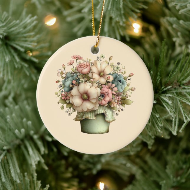 Whimsical Flowers in a Planter Pot Cute Ceramic Ornament (Tree)
