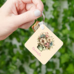 Whimsical Flowers in a Planter Pot Cute Keychain<br><div class="desc">A keychain with a cute image. Blue. pink and cream colored flowers with green leaves. Set inside a green flower pot with a green plaid cloth hanging over the side.</div>