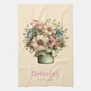 Whimsical Flowers in a Planter Pot Cute Kitchen Towel