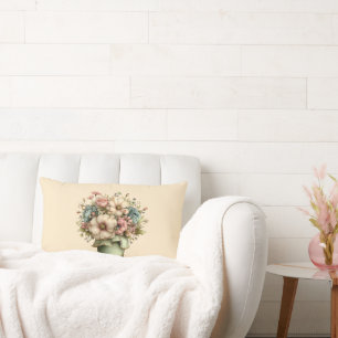 Whimsical Flowers in a Planter Pot Cute Lumbar Pillow