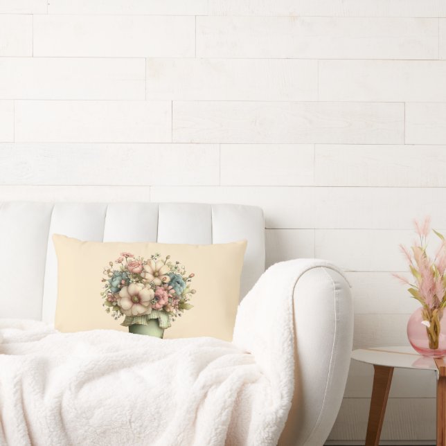 Whimsical Flowers in a Planter Pot Cute Lumbar Pillow (Couch)